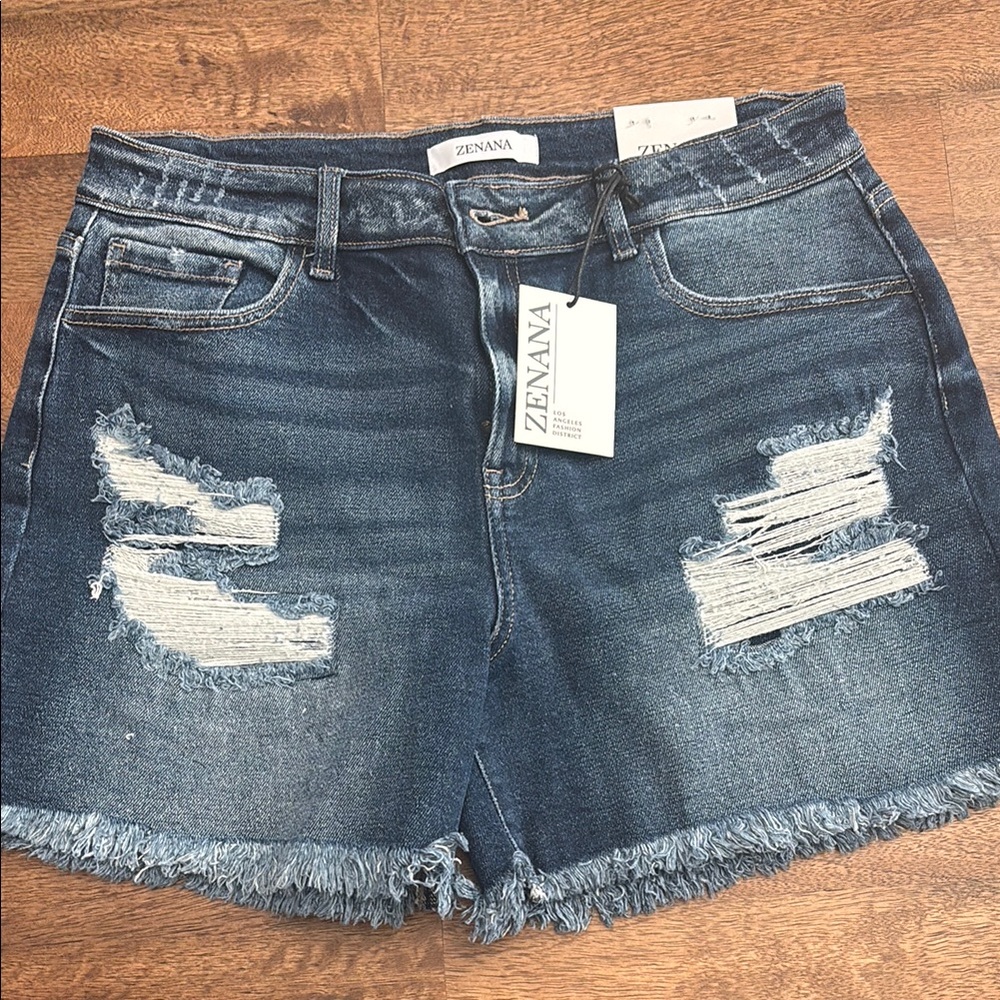 Zenana Outfitters Blue Distressed Jean Shorts